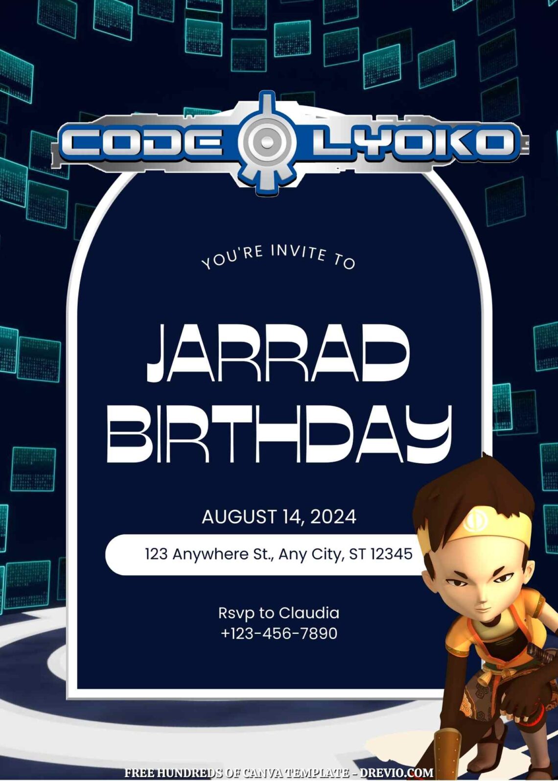 Free Code Lyoko Birthday Invitations with Black Background