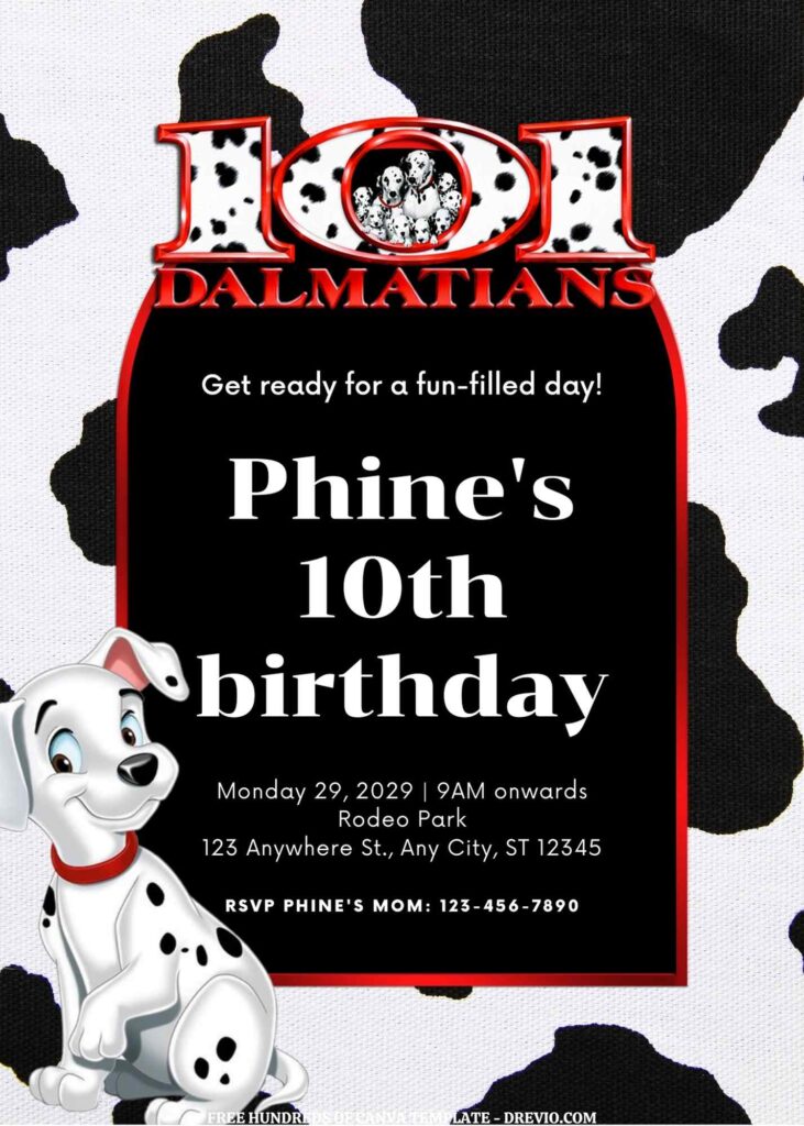 Invitation Template of FREE EDITABLE - 16 101 Dalmatians Canva Templates 5