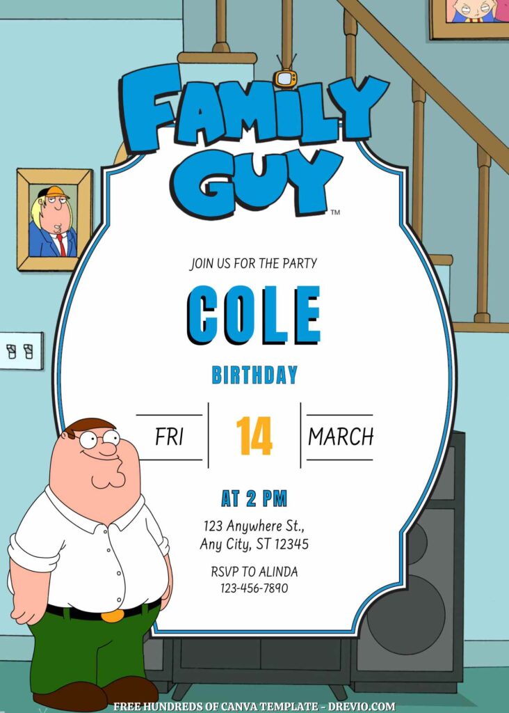 Free Family Guy Birthday Invitations with Blue Background
