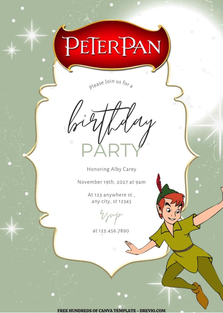 Invitation Template of FREE EDITABLE - 16 Peter Pan Canva Templates 5