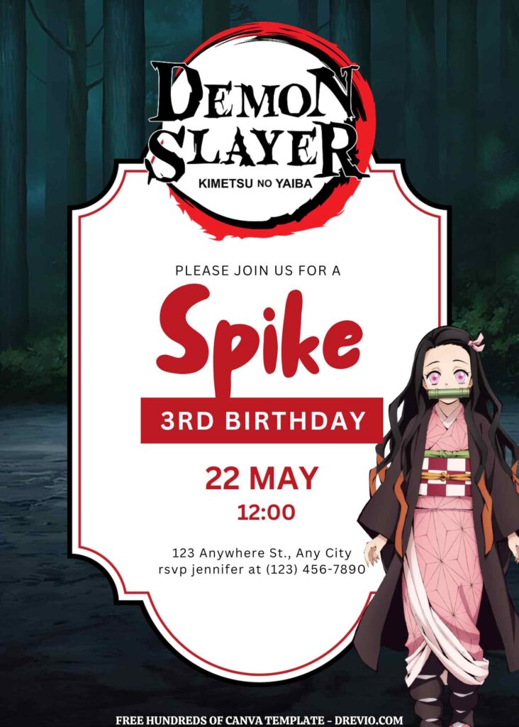 Free Demon Slayer Birthday Invitations In the Dark Background