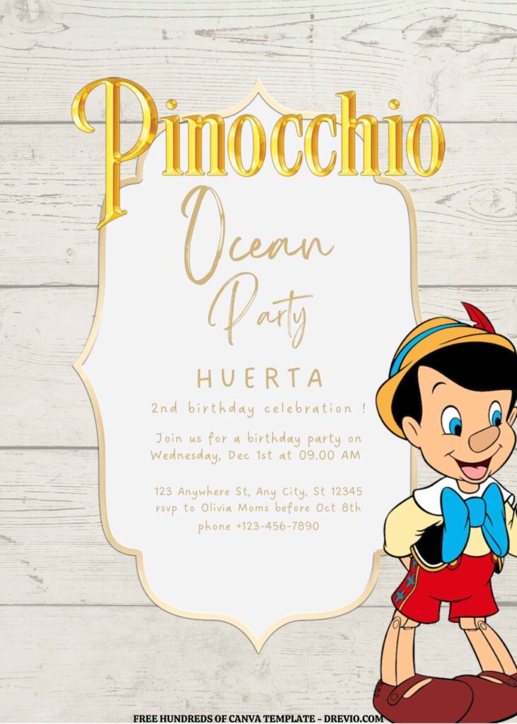 Invitation Template of FREE EDITABLE - 16 Pinocchio Canva Templates 5