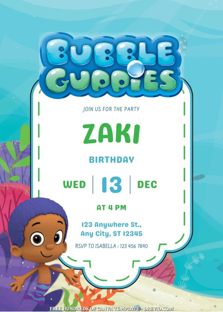 Free Bubble Guppies Birthday Invitations with Undersea Background