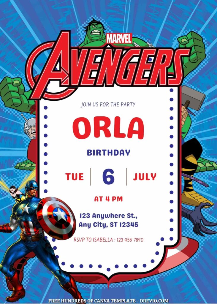 Free Avengers Birthday Invitations with Group in the Background