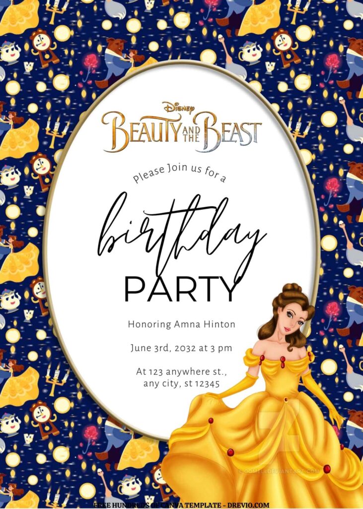 Invitation Template of FREE EDITABLE - 18 Beauty and the Beast Canva Templates 5