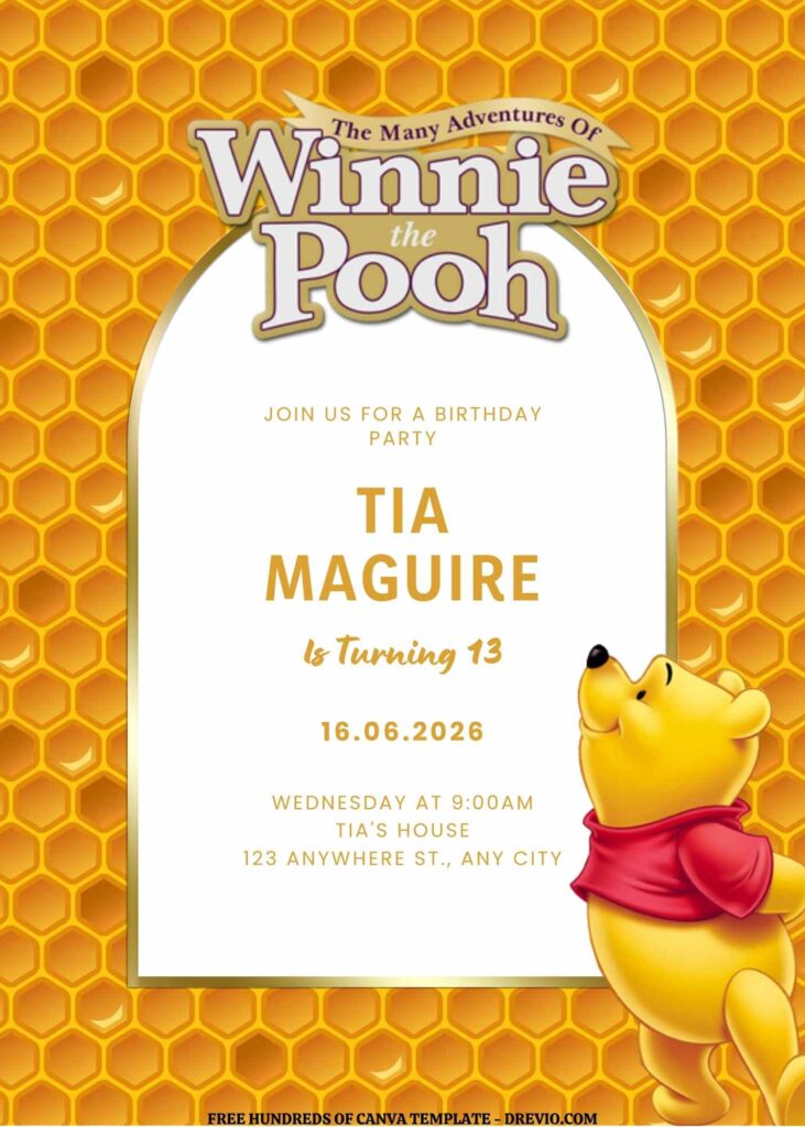 Invitation Template of FREE EDITABLE -  18 Winnie the Pooh Canva Templates 5