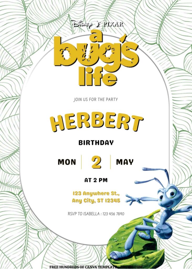 Invitation Template of FREE EDITABLE -  20 A Bug's Life Canva Templates 5