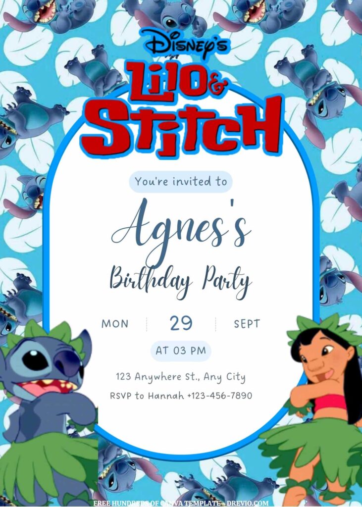 Invitation Template of FREE EDITABLE -  20 Lilo & Stitch Canva Templates 5