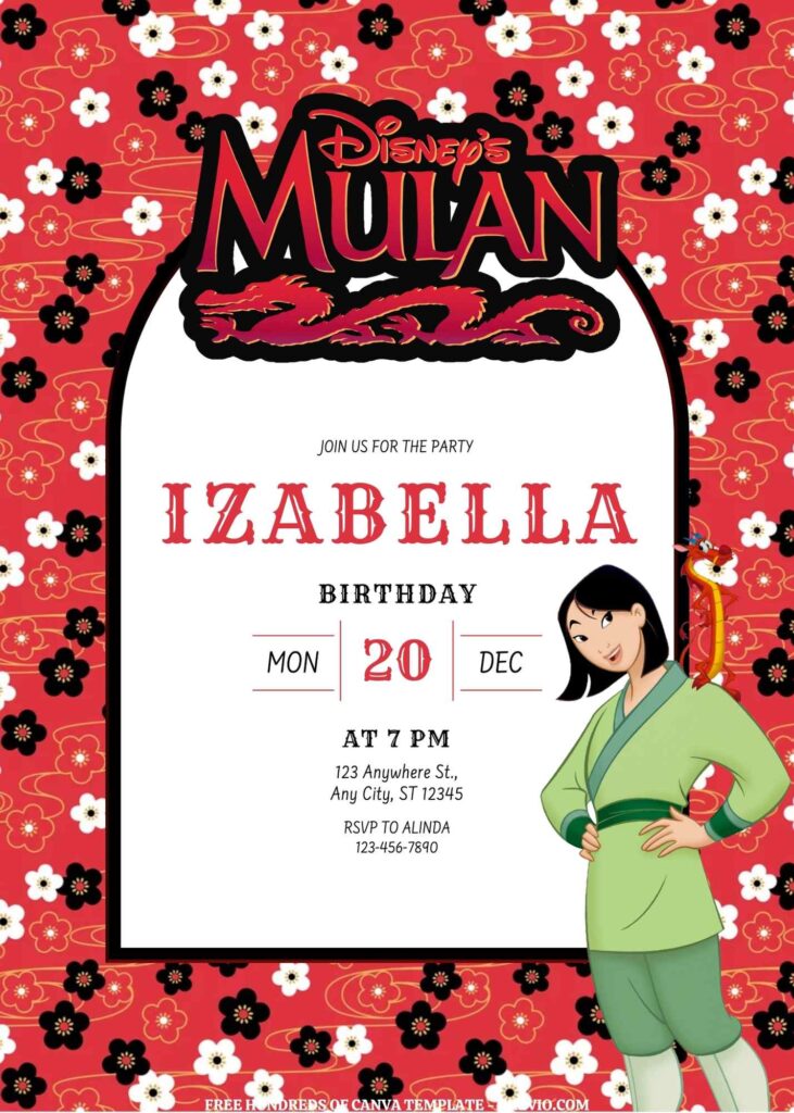 Invitation Template of FREE EDITABLE -  20 Mulan Canva Templates 5