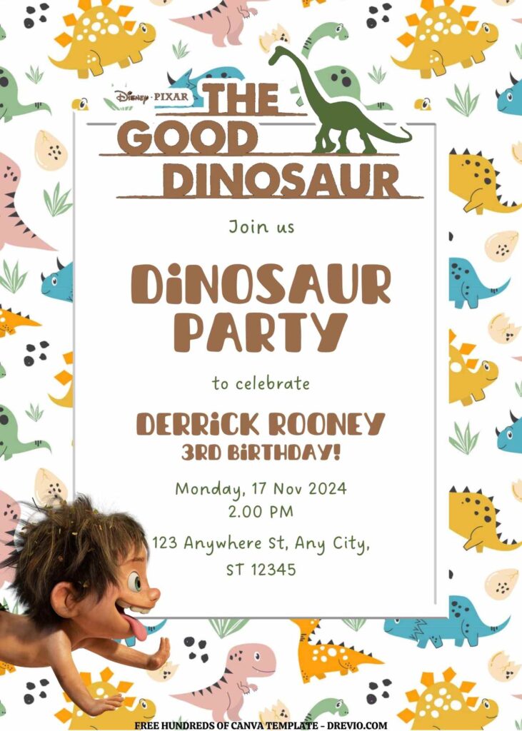 Invitation Template of FREE EDITABLE -  20 The Good Dinosaur Canva Templates 5