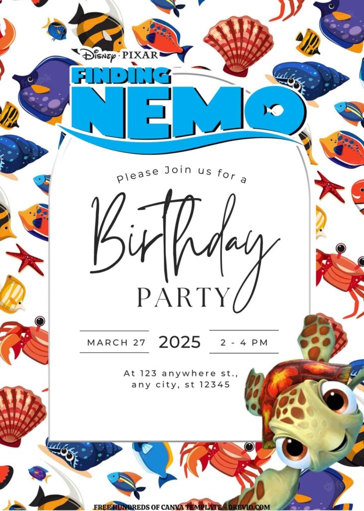 Invitation Template of FREE EDITABLE - 20 Finding Nemo Canva Templates 5