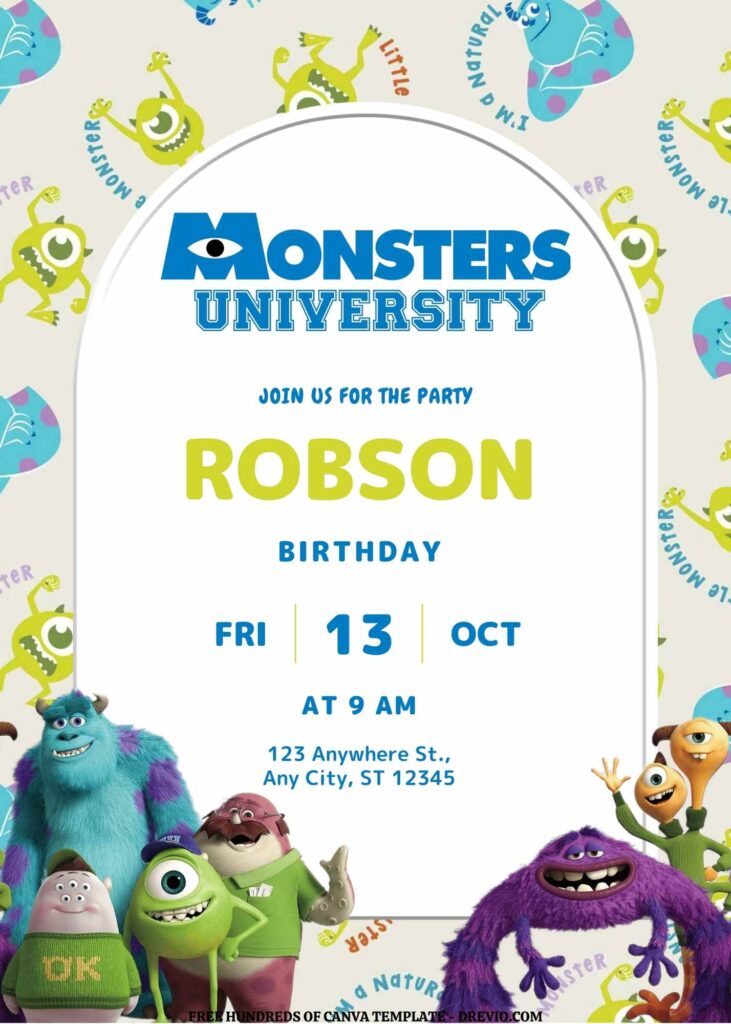 Invitation Template of FREE EDITABLE - 14 Monsters University Canva Templates 5