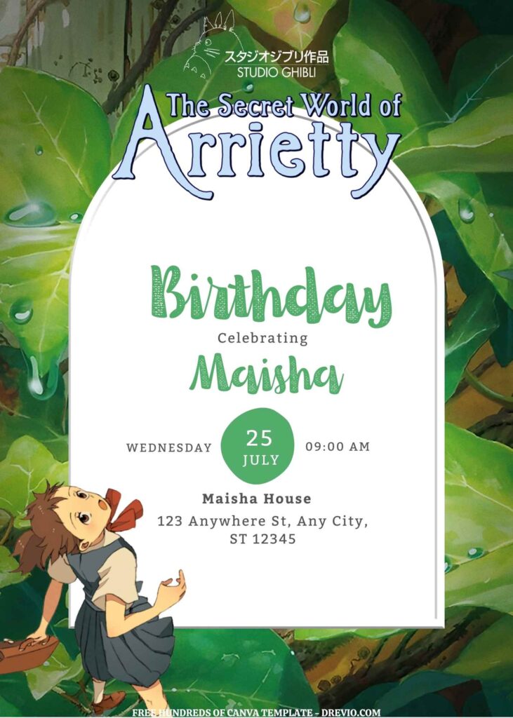 Invitation Template of FREE EDITABLE - 14 The Secret World of Arrietty Canva Templates 5