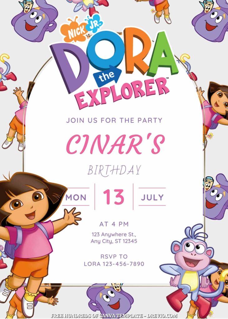 Invitation Template of FREE - 20+ Dora the Explorer Birthday Canva Invitation Templates 5