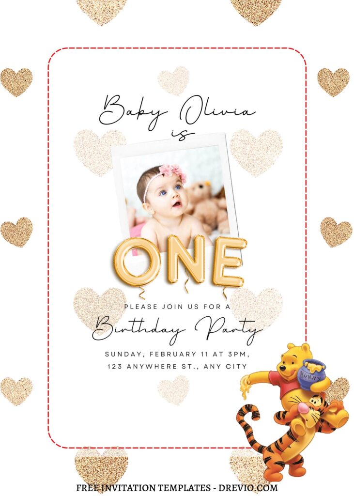 8+ Happy Baby Winnie The Pooh Canva Birthday Invitation Templates with picture frame