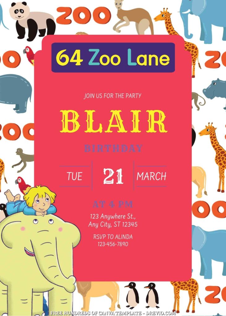 Invitation Template of FREE 22+ 64 Zoo Lane Canva Birthday Invitation Templates 7