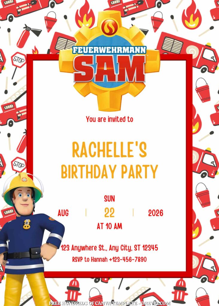 Invitation Template of FREE - 16+ Fireman Sam Canva Birthday Invitation Templates 7