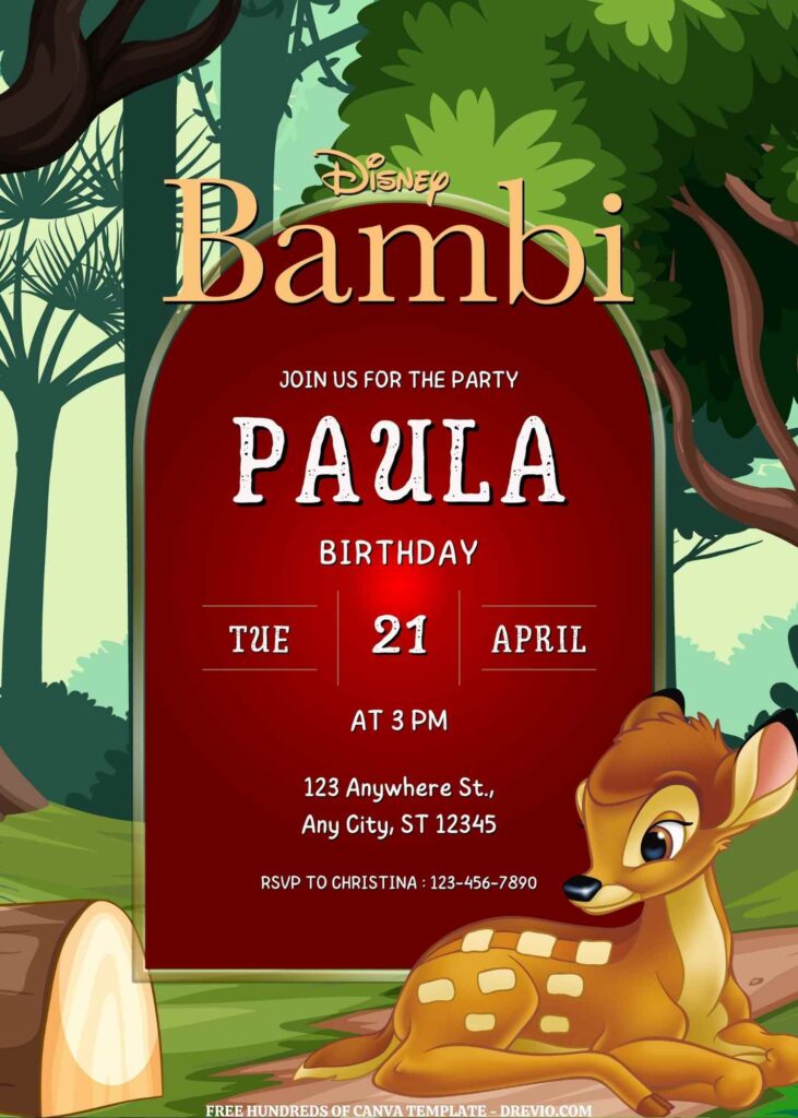 Invitation Template of FREE EDITABLE - 16 Bambi Canva Templates 7