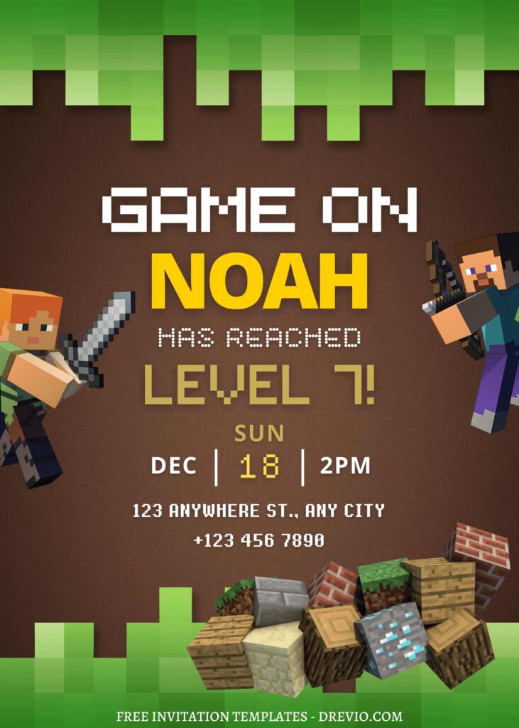 FREE EDITABLE - 11+ Awesome Minecraft Canva Birthday Invitation Templates with minecraft font styles