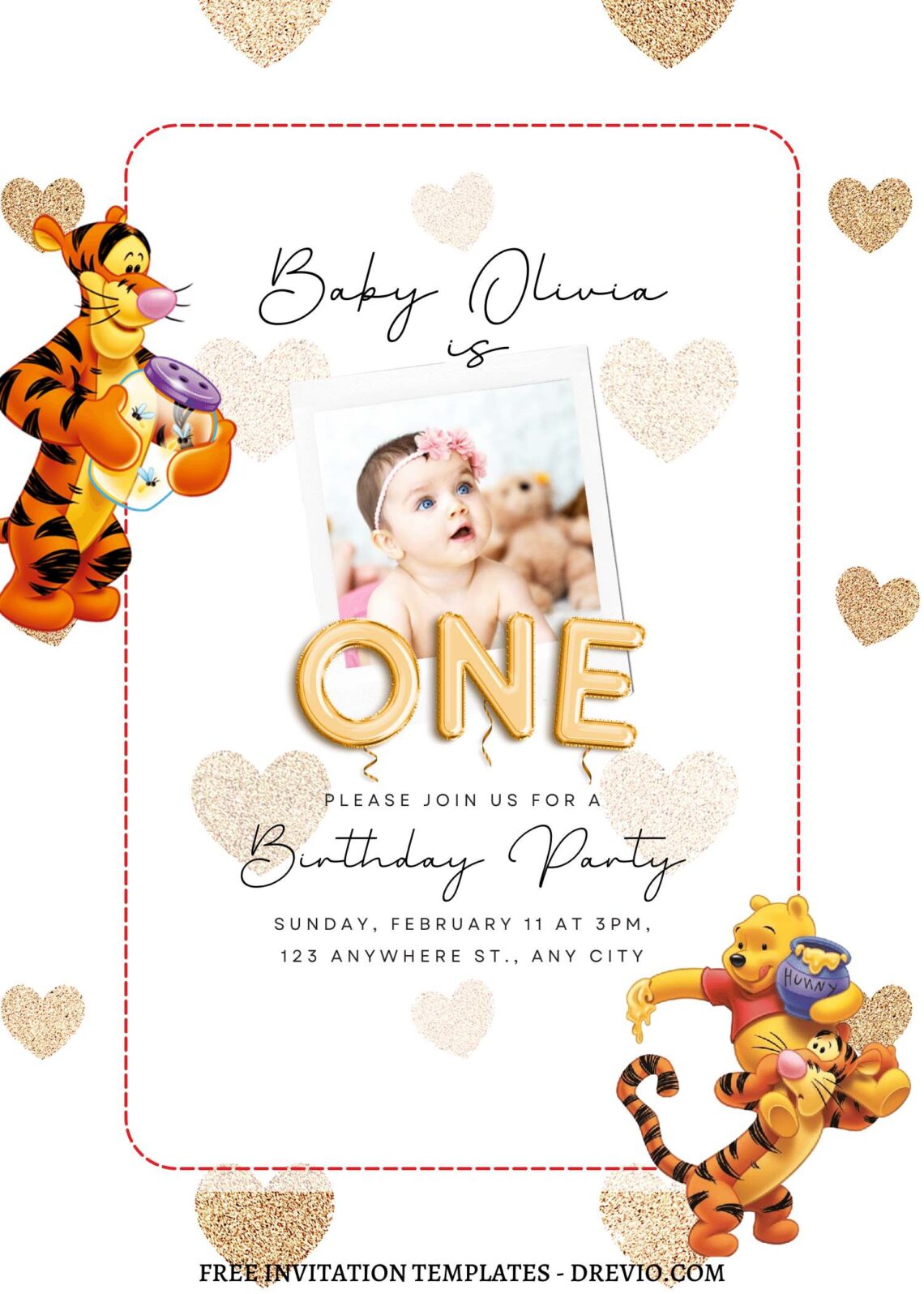 8+ Happy Baby Winnie The Pooh Canva Birthday Invitation Templates with cute cute Pooh