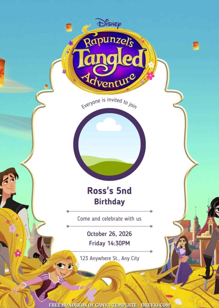 Invitation Template of 22+ Rapunzel's Tangled Adventure Canva Birthday Invitation Templates 4