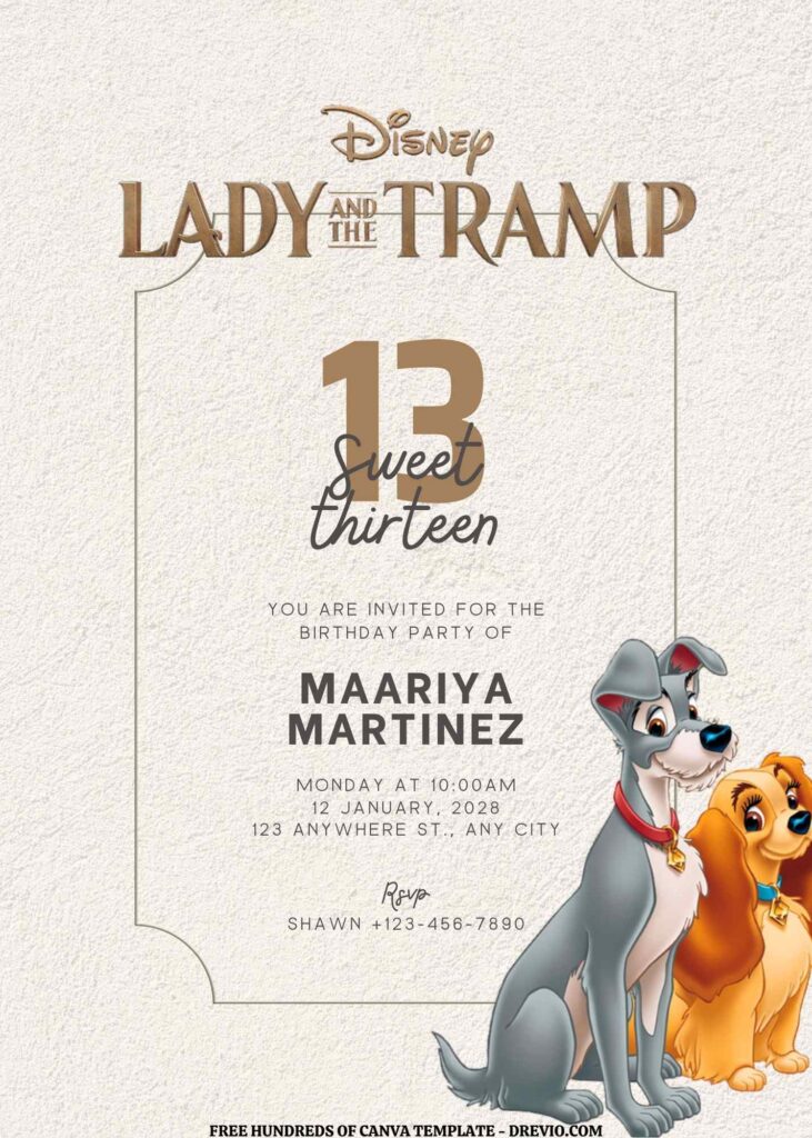 Invitation Template of FREE EDITABLE - 16 Lady and the Tramp Canva Templates 7