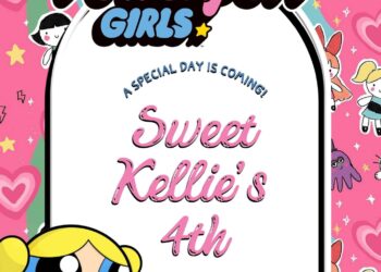 Free Powerpuff Girls Birthday Invitations with Group in the Pink Background