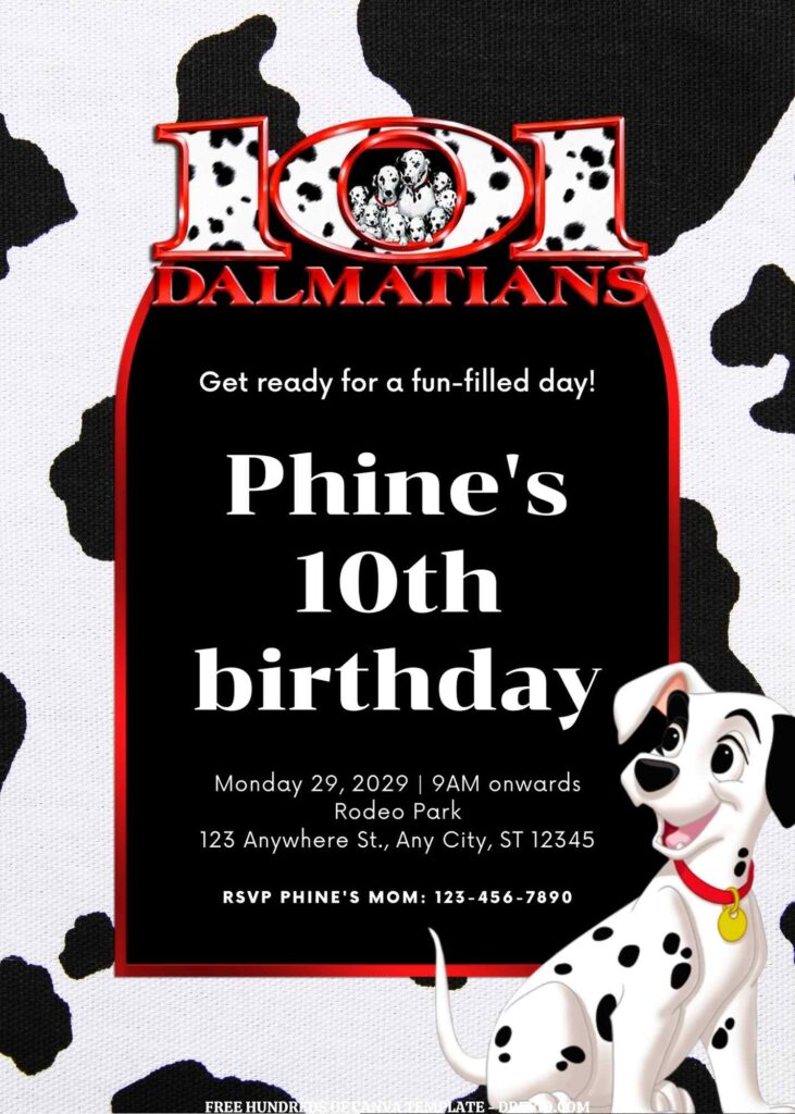 Invitation Template of FREE EDITABLE - 16 101 Dalmatians Canva Templates 7