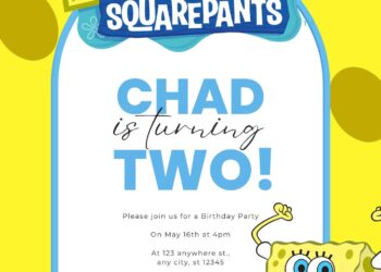 Free SpongeBob Squarepants Birthday Invitations with Yellow Background