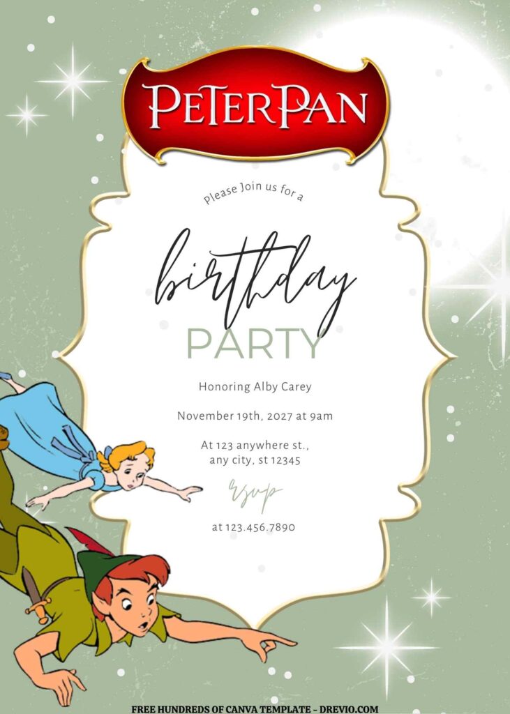 Invitation Template of FREE EDITABLE - 16 Peter Pan Canva Templates 7