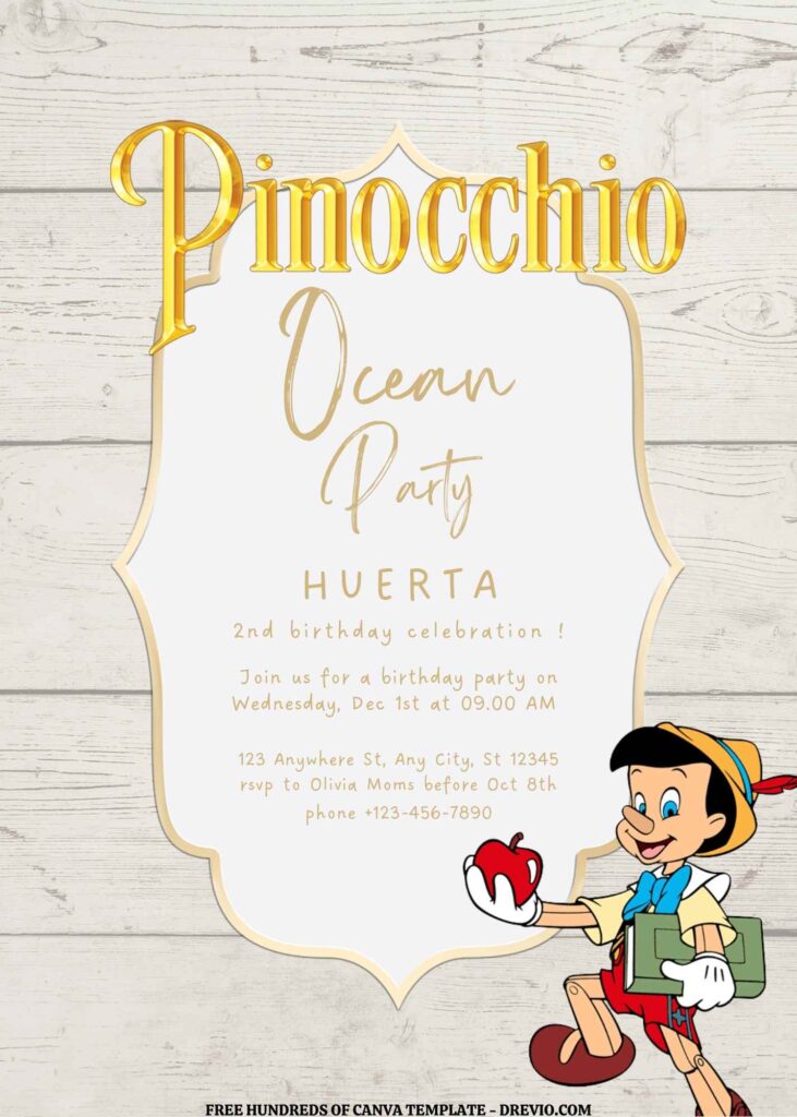 Invitation Template of FREE EDITABLE - 16 Pinocchio Canva Templates 7