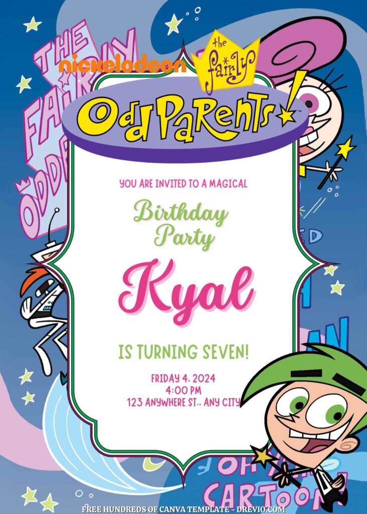 Free Fairly OddParents Birthday Invitations with Group in the Background