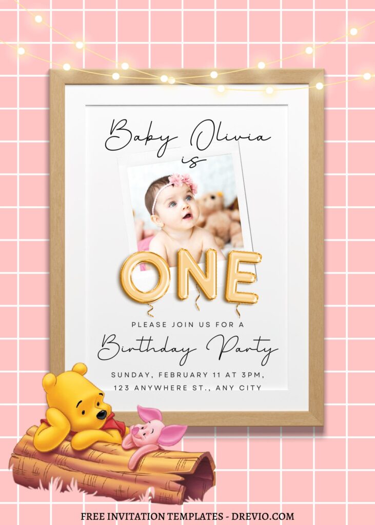 10+ Picnic Rush With Winnie The Pooh Canva Birthday Invitation Templates with string lights
