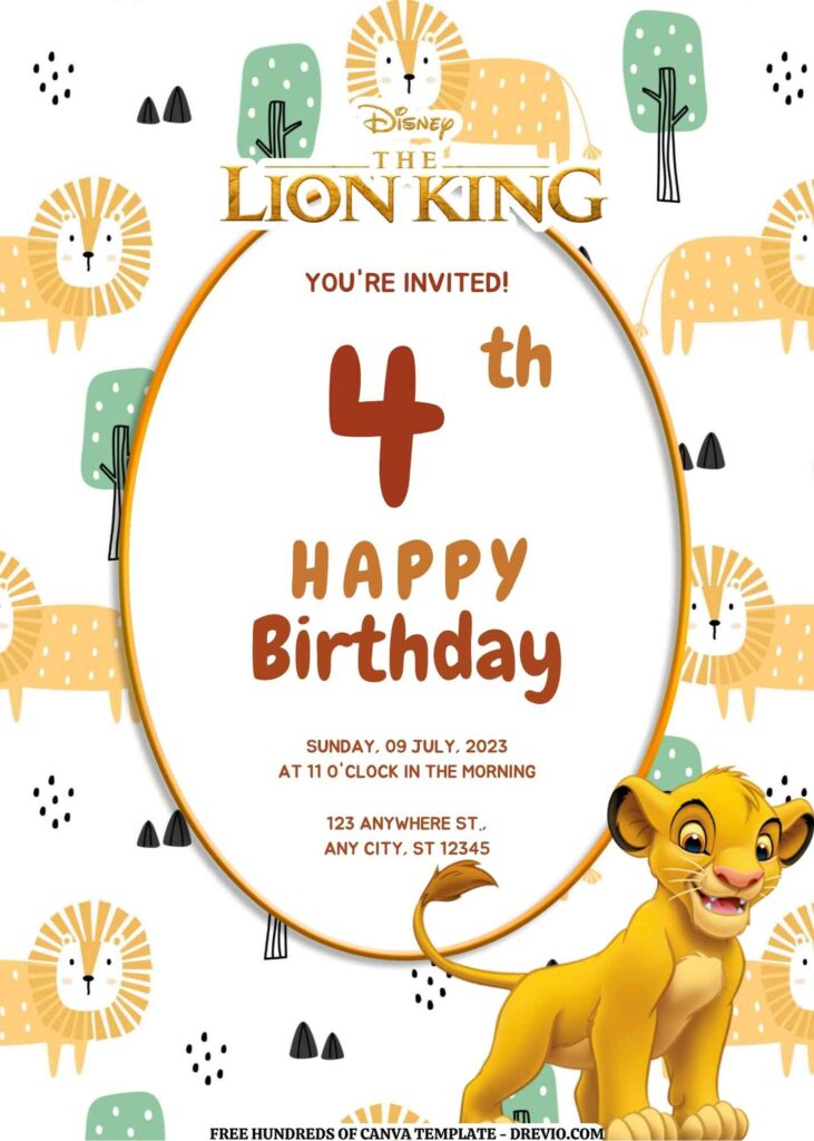 Invitation Template of FREE EDITABLE -  18 The Lion King Canva Templates 7