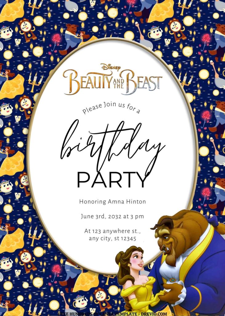 Invitation Template of FREE EDITABLE - 18 Beauty and the Beast Canva Templates 7