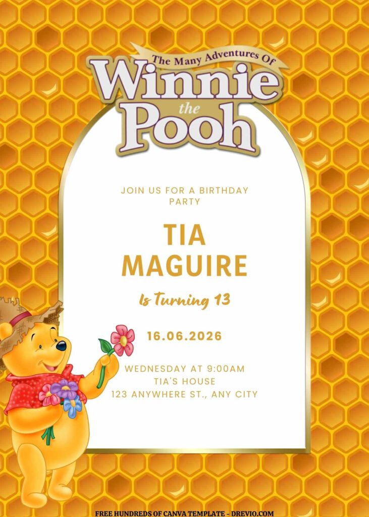 Invitation Template of FREE EDITABLE -  18 Winnie the Pooh Canva Templates 7