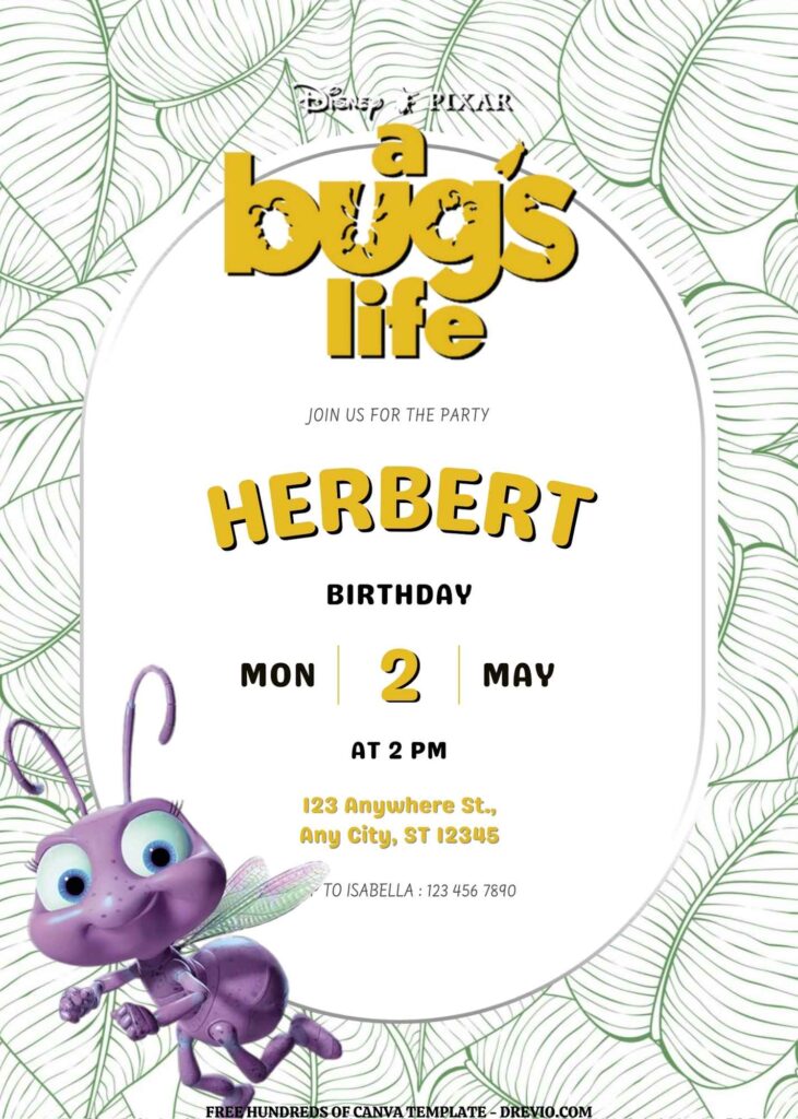 Invitation Template of FREE EDITABLE -  20 A Bug's Life Canva Templates 7