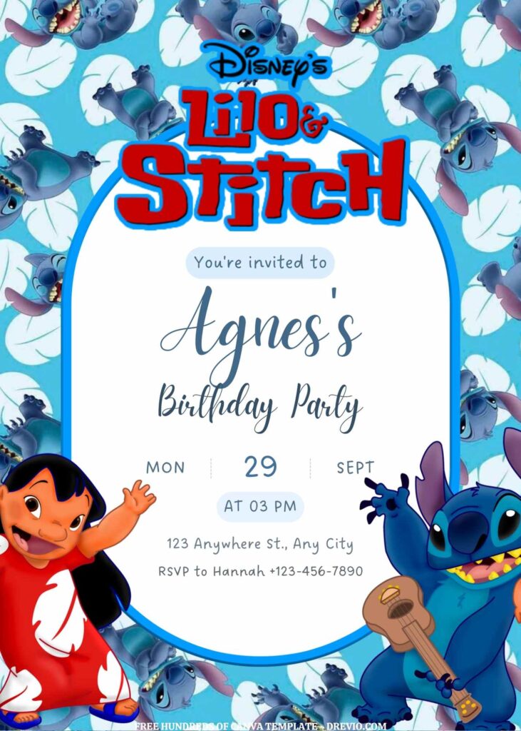 Invitation Template of FREE EDITABLE -  20 Lilo & Stitch Canva Templates 7