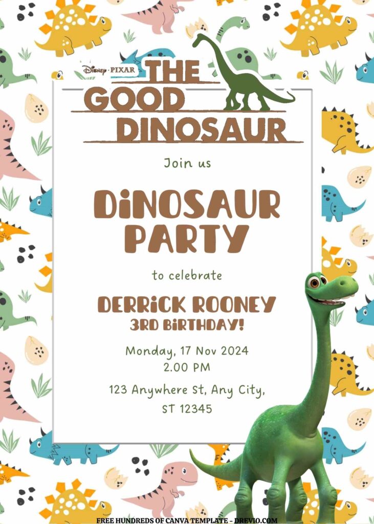 Invitation Template of FREE EDITABLE -  20 The Good Dinosaur Canva Templates 7