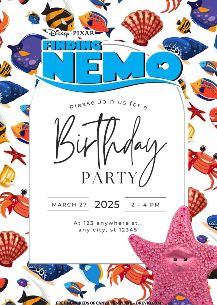 Invitation Template of FREE EDITABLE - 20 Finding Nemo Canva Templates 7