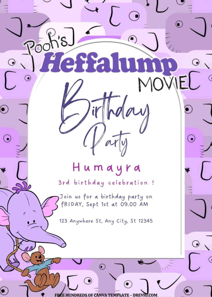 Invitation Template of FREE EDITABLE - 11 Pooh's Heffalump Canva Templates 7