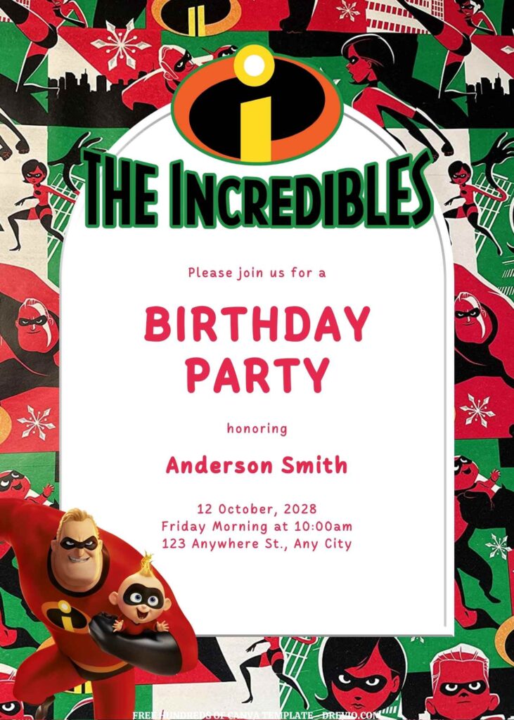 Invitation Template of FREE EDITABLE - 11 The Incredibles Canva Templates 7