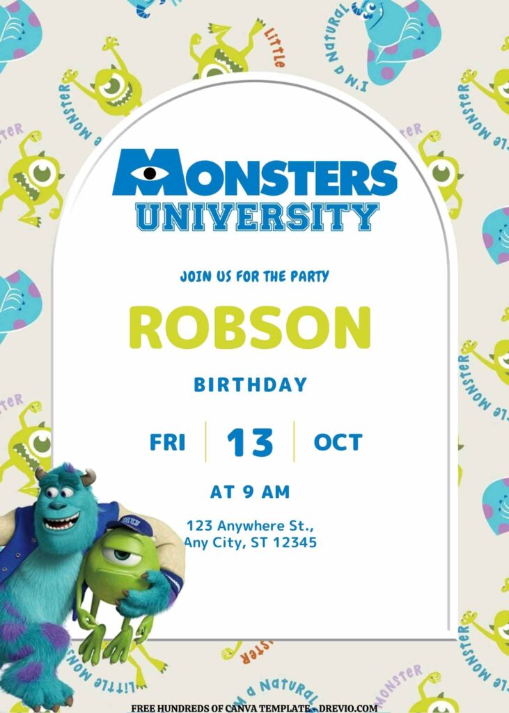 Invitation Template of FREE EDITABLE - 14 Monsters University Canva Templates 7