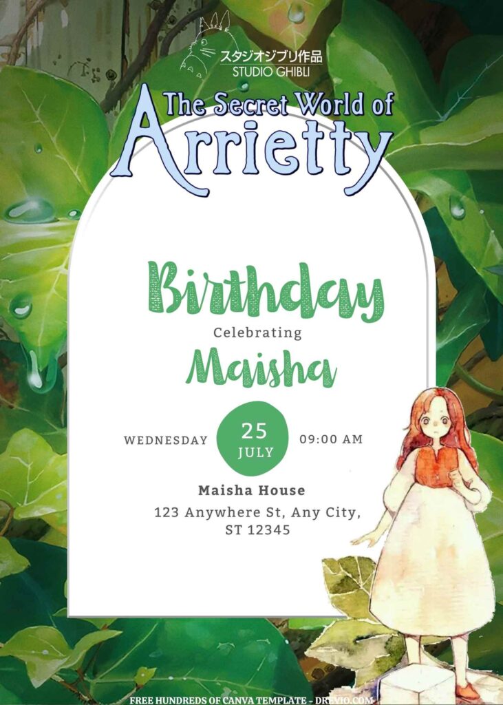 Invitation Template of FREE EDITABLE - 14 The Secret World of Arrietty Canva Templates 7