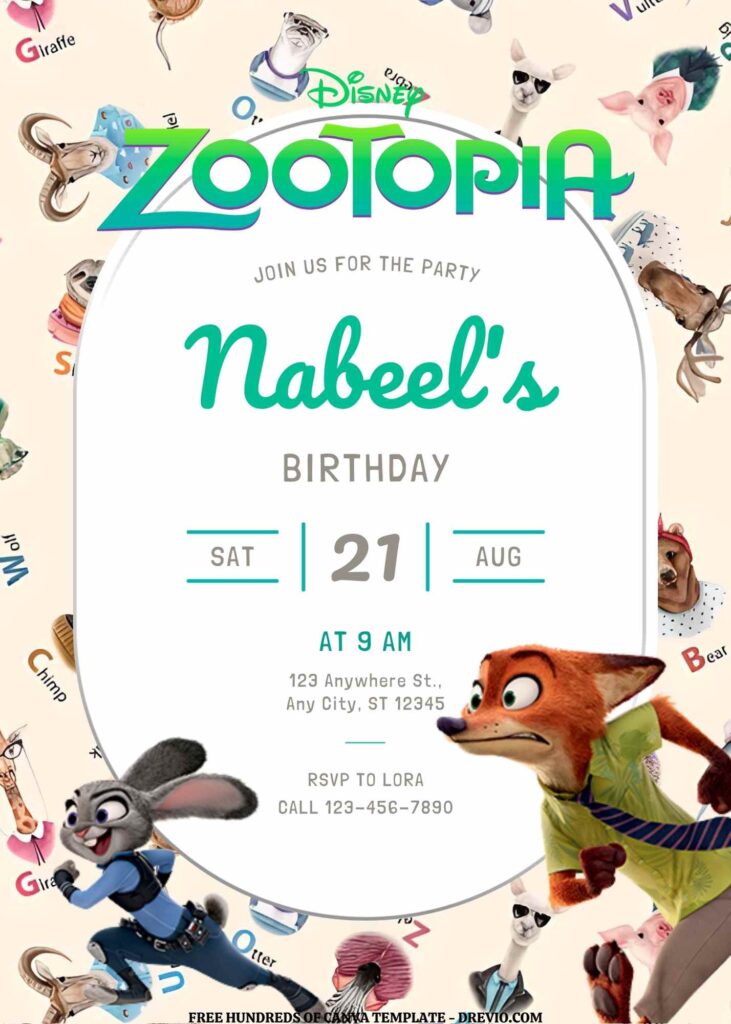 Invitation Template of FREE EDITABLE - 16 Zootopia Canva Birthday Invitation Templates 10