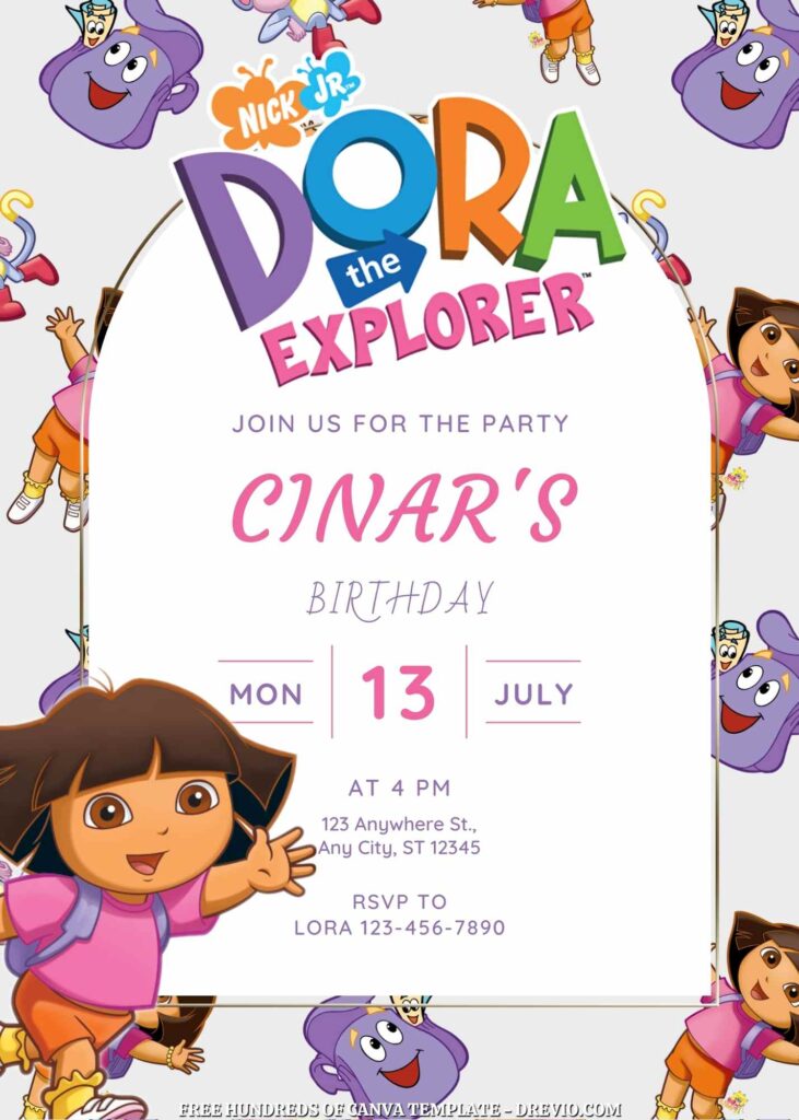 Invitation Template of FREE - 20+ Dora the Explorer Birthday Canva Invitation Templates 7