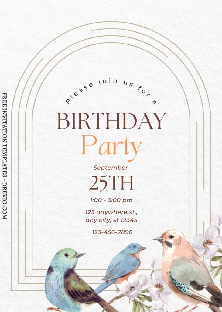 FREE EDITABLE - 7+ Blossoming Spring Canva Birthday Invitation Templates with watercolor birds