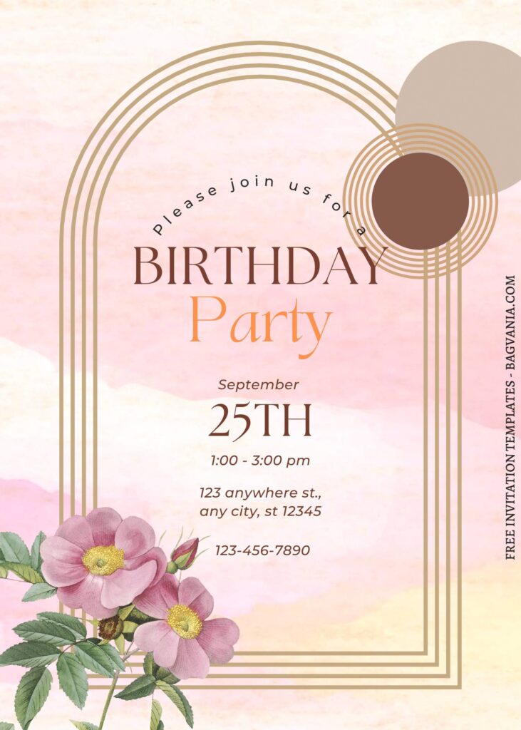 FREE PRINTABLE - 8+ Bohemian Arch Canva Birthday Invitation Templates with blush rose watercolor