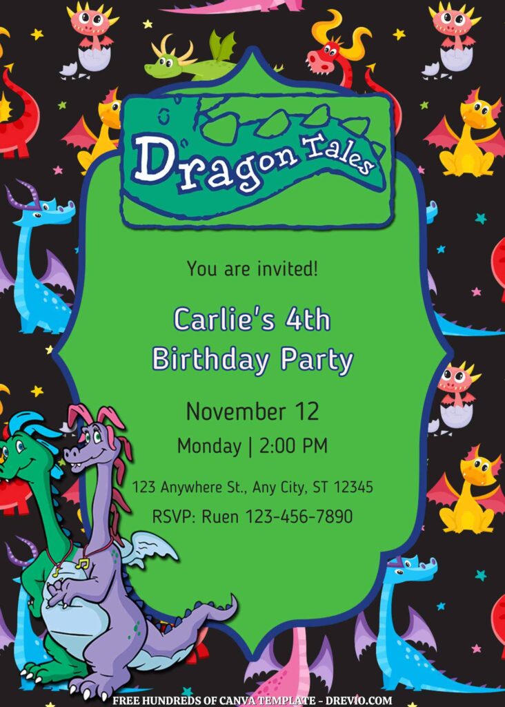 Invitation Template of FREE - 14+ Dragon Tales Canva Birthday Invitation Templates 9