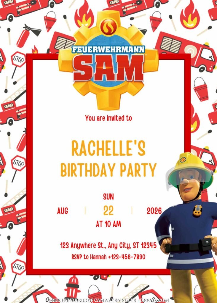 Invitation Template of FREE - 16+ Fireman Sam Canva Birthday Invitation Templates 9